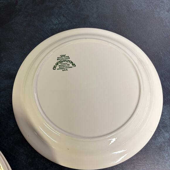 Vtg Royal China Omegastone Snowflower Cream Brown Boho Dinner Plates Set of 4 - Picture 5 of 6